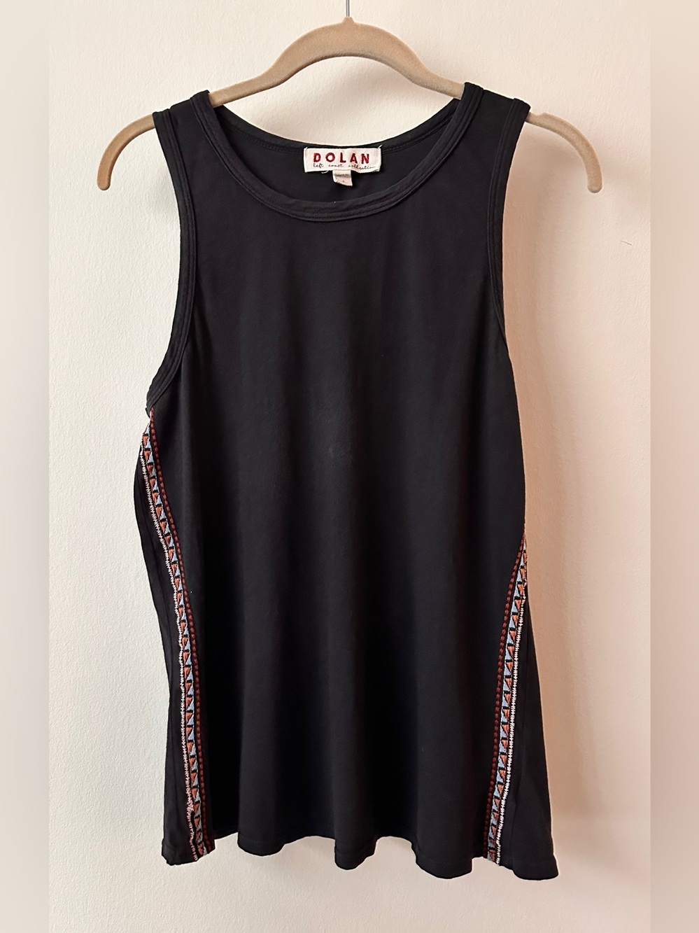 Anthropologie’s Dolan Dark Navy Sleeveless Tank with Embroidered Trim